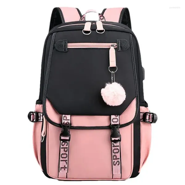 Bolsas de armazenamento Teenage Girlsbackpack Mulheres Daypack Bookbag com USB Charge Port School Bag 27L Backpack impermeável durável e duradouro