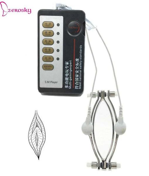 Auult Torture Clitoris labbra di morsetto Pussy Bramp Sex Toy per donne BDSM Bondage Labia Clip con set di elettro shock P08169708079