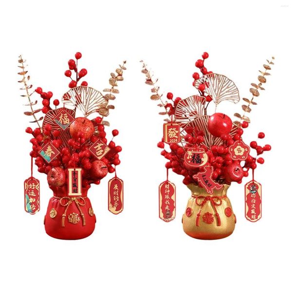 Dekoratif çiçekler Çin tarzı çanta vazo dekorasyon masaüstü para çanta yapay saksı çiçek el için