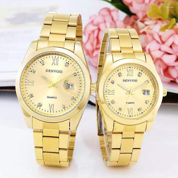 Avanadores de pulso Gold Quartz Watch Mineral Glass Mirror para mulheres de moda Round Round Calendar Wrist Watches Casual Feminino Simples