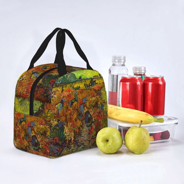 Rote Weinberge bei Arles Isolierte Lunchbeutel Großer Vincent Van Gogh wiederverwendbare Kühlerbeutel Tasche Lunchbox Arbeit Picknick -Food -Tasche