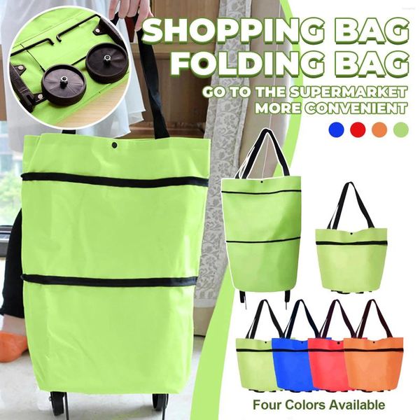 Sacos de armazenamento Bolsa de compras dobrável Carrinho Oxford Oxford On Wheel Bolsa Eco-Friendly Reusabl Fashion e simples itens domésticos 2024