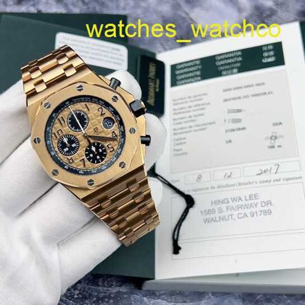 Pulseiro AP feminino Relógio Royal Oak Offshore Series 26470or Gold Shell Gold Gold Band Chronógrafo Mens relógio 18K Rose Gold Material 42mm