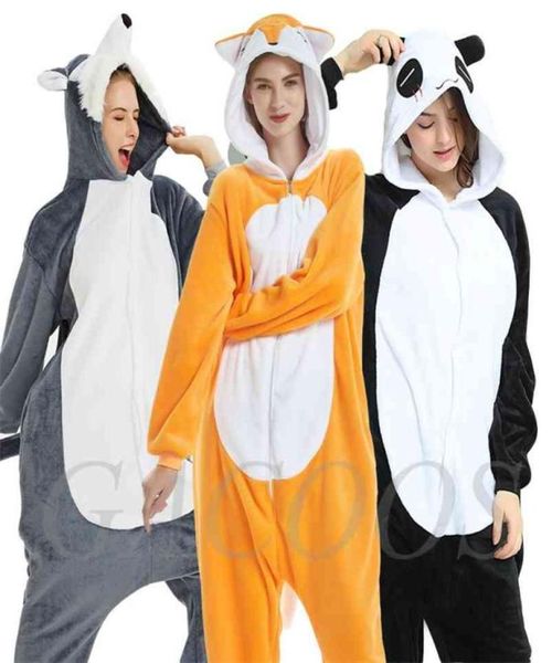 Animal Unicorn Pyjamas Erwachsene Winter Nachtwäsche Kigurumi Wolf Panda Unicornio Pyjamas Frauen -Onesie Anime Kostüme Jumpsuit 2109158430267