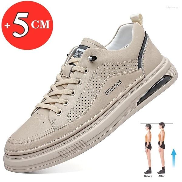 Freizeitschuhe Mann Höhe Erhöhen Sie 5 cm/ flache Ledermänner Flat Frühlings -Sneaker Aufzug atmungsaktiv