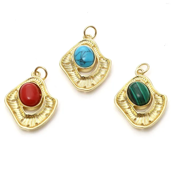 Colares pendentes encantos de cobre retrô multicolor imitação irregular-gemstones dourado color metal colar jóias femininas 28mm x 18 mm 1pc