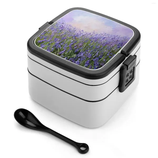 Tisch Geschirr Lavendel Mist Bento Box tragbares Mittagessen Weizen Strohhalm Lila Feld