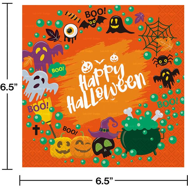 100pcs Orange Halloween Papier-Servietten 33cm 2-lag-Einweg-Geister-Hexenkrähe-Drucktücher für Horror Halloween Themenparty