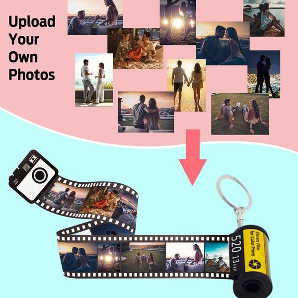 Fotos Filmrolle Schlüsselbund DIY -Fotog Textalben Cover Keyrings Custom Memorial Christmas Days Geschenkliebhaber präsentieren Schmuck Schmuck