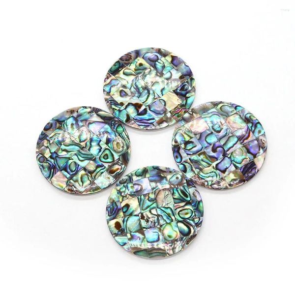 Colares pendentes de casca de abalone natural de um lado redonda em forma de 40 mm em forma de disco, encantos para jóias que fabricam acessórios de colar diy