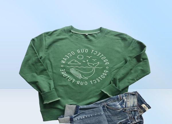 Okyanusumuzu Koruyun Gelecekteki Sweatshirt Koru Balina Slogan Kadın Giyim Temizlik Plajı Jumper Sıradan Gömlek Drop19875654