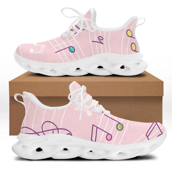 Sapatos casuais YikeLuo Notas de música fofa Padrões para mulheres 2024 Flats Designer de marca Lace Up Sneakers Girls Sneaker
