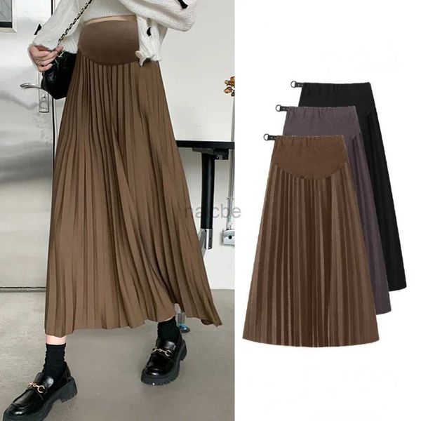 Mutterschaftskleider 2023 Herbst Winter gefaltes dicker warmer Mutterschaftsröcke Elastische Taille Bauch Casual Kleidung für schwangere Frauen Schwangerschaft Vestidos 240413