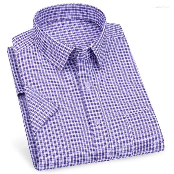 Camisas casuais masculinas Camisa curta de mangas curta clássica listrada trajada masculina vestido social masculino azul roxo 6xl mais tamanho grande