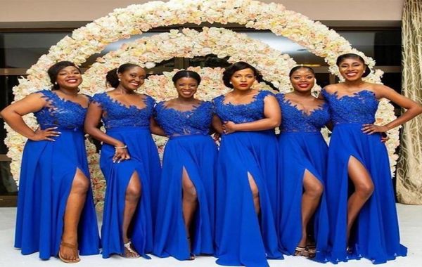 Королевские синие платья подружки невесты с шероховатыми кружевными аппликациями