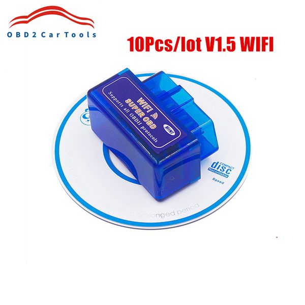 10PCS ELM327 V1.5 WiFi OBD2 Scanner WiFi Elm 327 v1.5 Suporte Android iOS Carrote de diagnóstico Ferramenta de código OBD II Ferramenta de varredura OBD