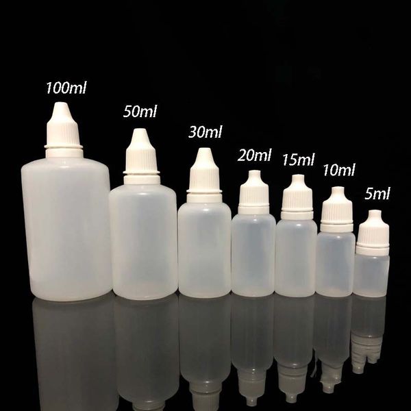 3/5/10/15/20/30/50 ml 5pcs Disposizioni di bottiglie di erogazione di gocce di gocce per occhiali da esci da viaggio in plastica ricaricabile