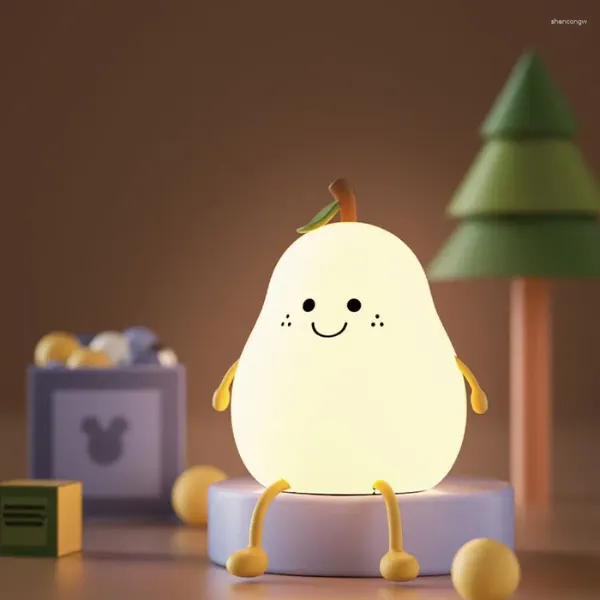 Nachtleuchten LED PEAR FURT SILICON LICHT 7 Farben Dimmen Sie USB wiederaufladbare Cartoon Nacht Lampe Schlafzimmer Dekor süßes Kind Geschenk