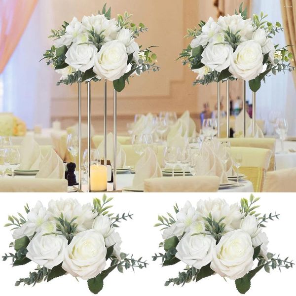 Fiori decorativi yan palla di fiori di rosa artificiale Bianco di nozze di centrotavola floreali per la decorazione della casa per torta per mercolette.