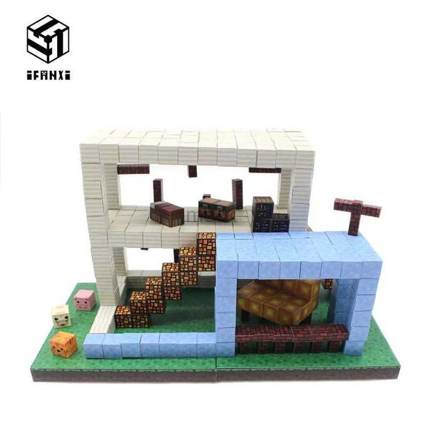 Blocos de construção magnética de brinquedos descompressivos brinquedos meu mundo happy happhhouse house kit kit modelo hobby crianças menino crianças mini blocos de tijolos arquitetura 240413