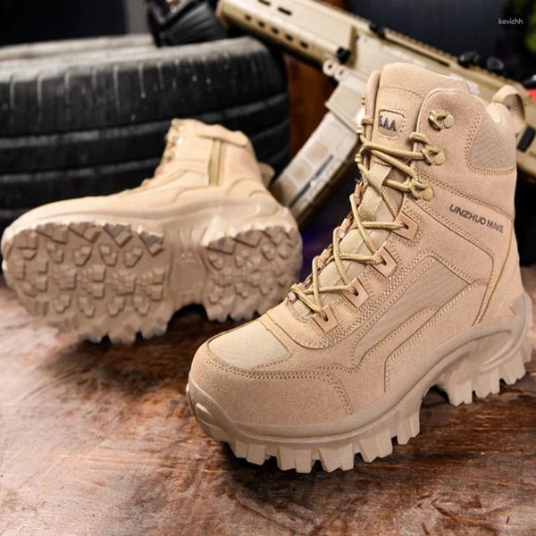 Fitness Shoes Men Boots ao ar livre Botas desertas Top Tactical Militares Especiais Anti Slip e Baot de Trabalho Caloroso