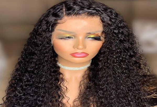 26 -дюймовый парик с глубоким волном Curly Human Hair Wigs для женщин, предварительно вырванная волосяной линии роста с детскими волосами remy peruvian 4x4, кружевное покрытие Bob9736956