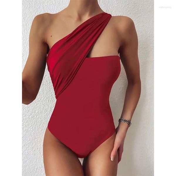 Swimwear femminile 2024 sexy cazzo a spalla un pezzo classico da nuoto solido da donna solido usura costume da bagno estate