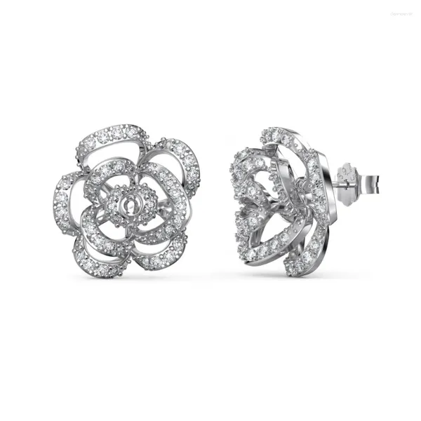 Orecchini per borchie L'orecchio d'argento puro S925 dispone di un design alla moda e squisito con intarsio a forma di fiore femminile