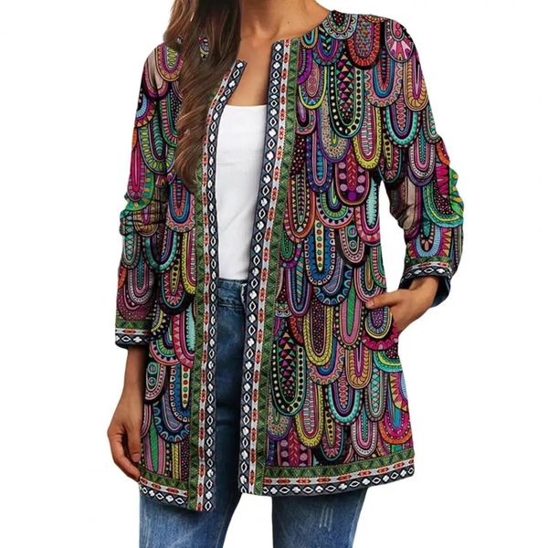 Mantel für Frauen Retro losen ethnischen farbenfrohen Vintage Cardigan Coat Frühling Herbstjacke 240412