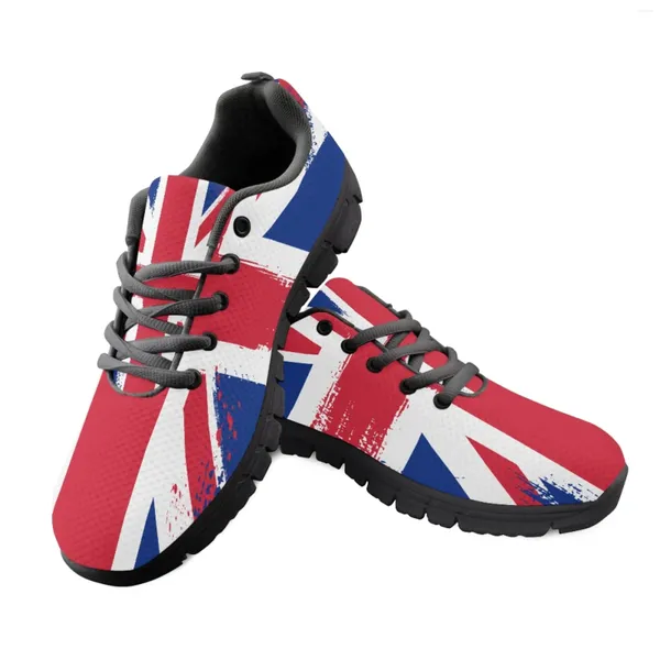 Sapatos casuais YikeLuo 2024 Tênis de malha de renda estilo 2024 para mulheres Fashion UK England Flag impresso Ladies Flats calçados leves