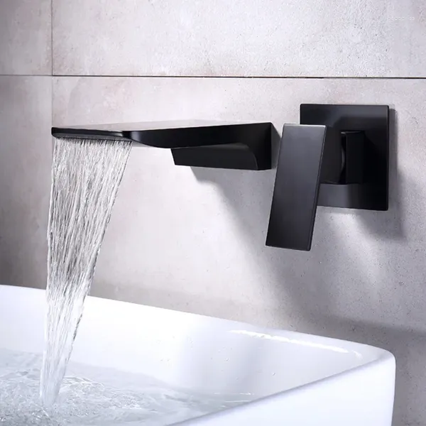 Waschbecken Wasserhähne Wasserfall Wasserhahn Hersteller in die Wand ganz Kupfer Lavabo kaltes Becken Dark Black Pack Leader