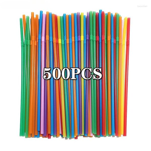 Copas descartáveis Canudos 100-500pcs Colorido Black Bebing Kunststof Bar Party Wedding Kitching Kitchen pijitas Plastique Beverage Straw Wholesale