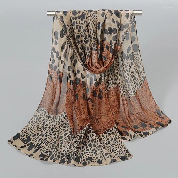 Lenços mulheres leopardo retalhos de chiffon lenço de chiffon primavera verão protetora solar garotas estudantes xale feminino de shawl de viscose macia