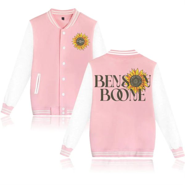 Benson Boone Merch Baseball Uniform Fleece Jacke Frauen Männer Streetwear Hip Hop Langarm Pink Hoodie Sweatshirts