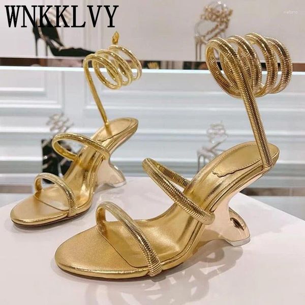 Kleiderschuhe rund Zeh Offene schlanke High Heel -Sandalen für Frauen durch einfarbige Farbe Knöchel Schlangenseile Summer sexy Bankett 2024