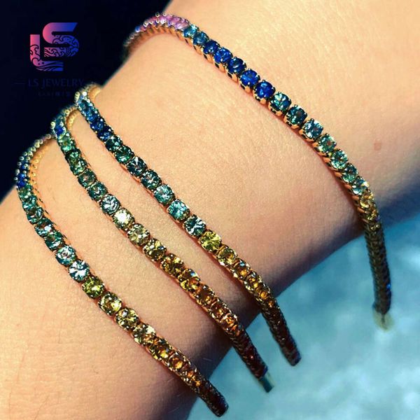 Gioielli all'ingrosso Design hip hop iniziale 3 mm Rainbow Colore 10K/14K/18K bracciale da tennis oro reale per feste