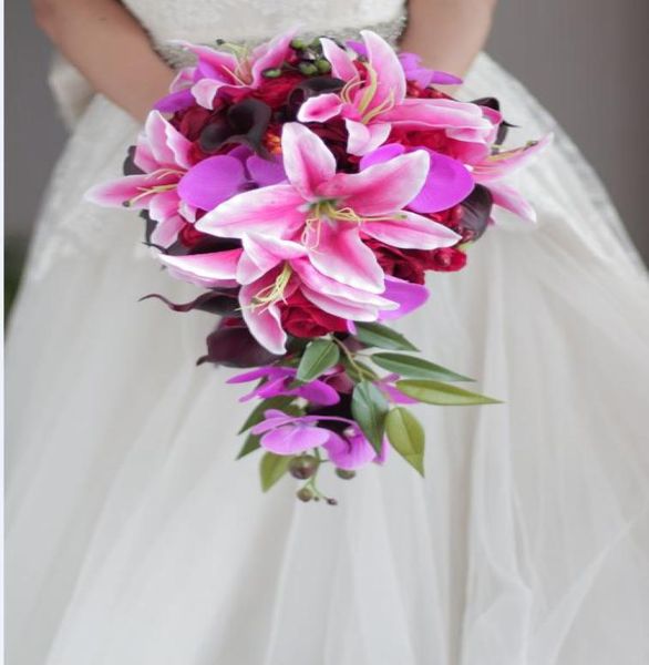 Bouquet notture coreano personalizzato rosa rosa del giglio viola phalaenopsis sposa bouquet1516022