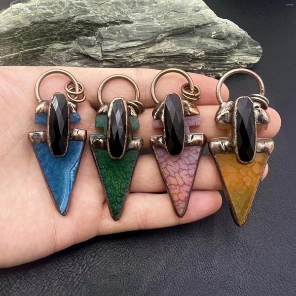 Colares pendentes 10pcs Bronze Prazed Solded Arrowhead Forma de ponta de seta AGATES MULTICOLOR DO CARCO VINTAGE MY240408