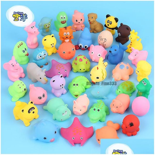 Bath Toys Animal fofo bebê para crianças PVC Float Squeeze som Dabling Kids Fish Fish Banheiro Pinch Spray Toy Drip Drop Matern DH5TT