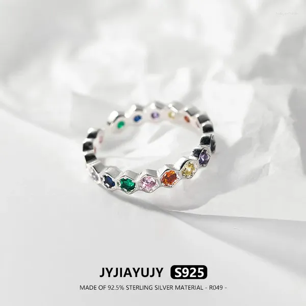 Кластерные кольца jyjiayujy стерлинговое серебро S925 Кольцо 3 мм красочный циркон высококачественный модный гипоаллергенный подарки ежедневного использования R049