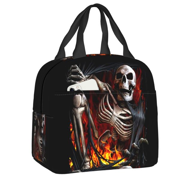 Horror Gothic Death Schädel isoliertes Mittagsbeutel wasserdichte Wärmekühler -Lunchbox für Frauen Kinder Lebensmittelbehälter Tasche Taschen Taschen