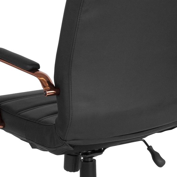 Cadeira de mesa do meio da costa - Brown Leathersoft Executive Giration Office Chair com quadro preto - Cadeira de braço giratório