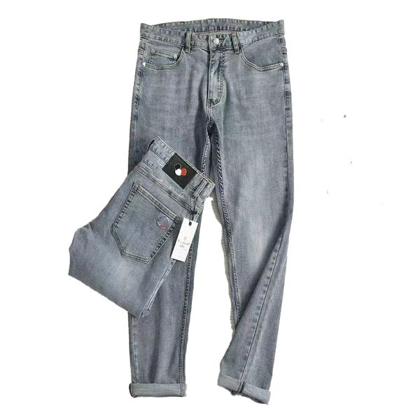 Designer Männer Jeans Stretchhose Männer Modemarke Mengjia Luxus mittelhaut gerade Baumwolle gewaschene trendige Sport-Casos-Hosen gestickt Logo Light Bluem-2xl