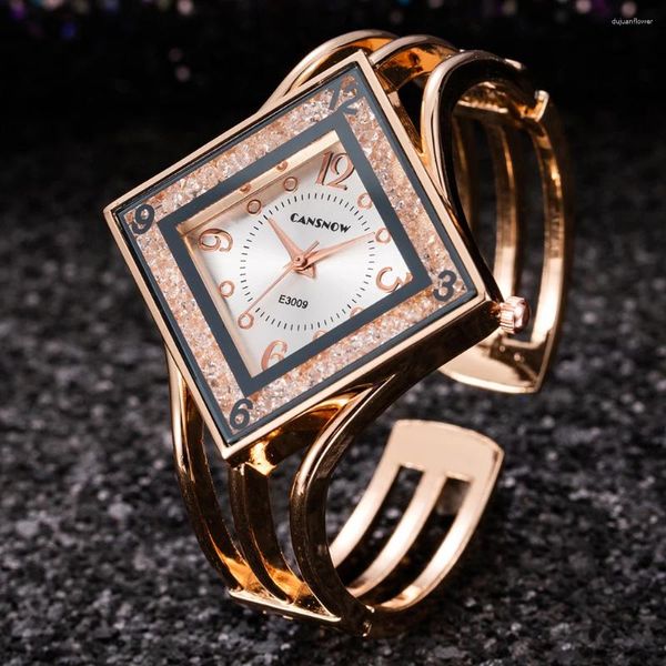 Armbanduhr Frauen Rose Gold Armreif Armband Uhr 2024 Luxus Damen Rechteck Kleid Strasssteine Quarz Uhr Uhr Relogio Feminino