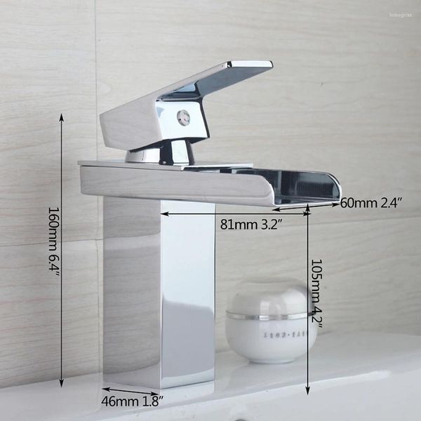 Waschbecken Wasserhähne Yanksmart Wasserfall Basin Messing Mixer Tap Eitelkeit Wasserhahn Chrom Poliertes Einzelhebel breites Auslaufwasser Wasser