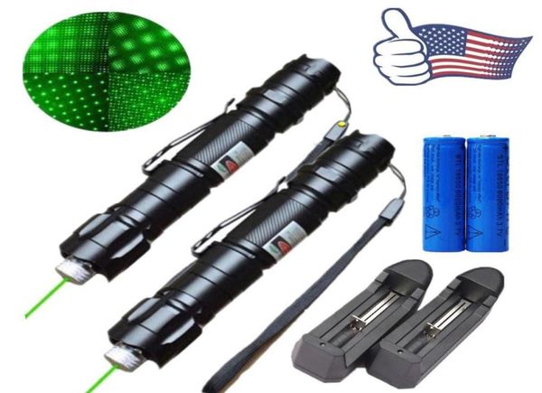 2x Astronamia de alta potência 10mile Ponteiro de caneta verde a laser 5mw 532nm Toy CAT Militares poderosos laser Ajustar foco18650 Bateria C4357380