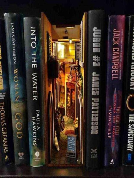 Mittelalterlicher Bücherregal Einfügen Verzierungen Holz Dragon Alley Buch Nook Art Booksend