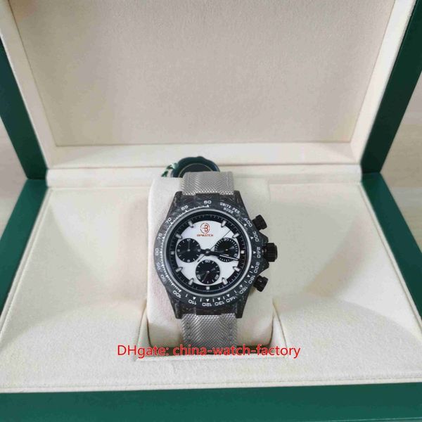 Bessere Qualität Herren Watch 40 mm Kosmographen diw Carbonfaser Leder Uhren Chronograph Stopwatch Cal 4130 Bewegung Mechanical Auto1823