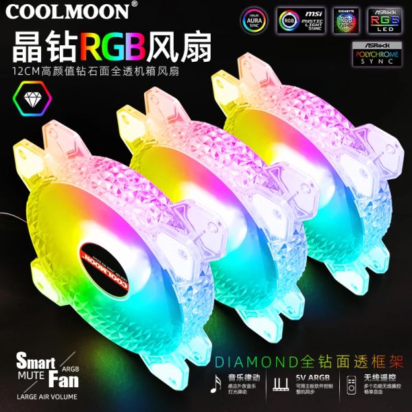 Raffreddamento Coolmoon JZ01 Case da 120 mm Case Refrigeratore 5V 3Pin Argb Fren Aura Sincronizzazione Computer Coolier Cooller Cooling Vel RGB Ven con diamante da 120 mm