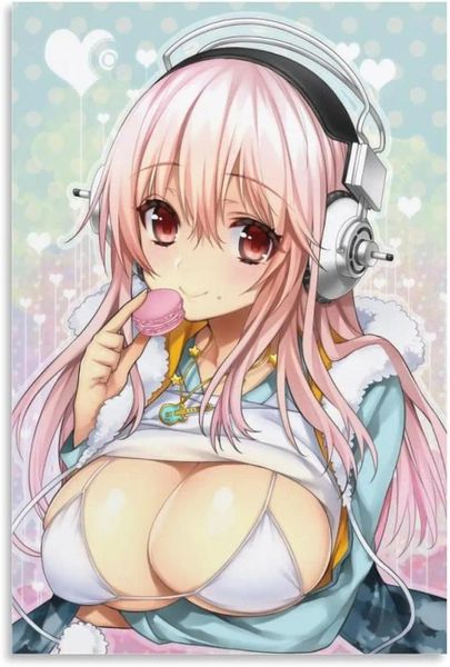 Pôsteres de anime de tapeçarias Super Sonico Sexy Poster Kawaii 3 Pintura de lona Pintura Arte da parede para quarto da sala